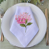 100% coton brodé serviettes carrées tissu de lin blanc avec ourlet pour dîner restaurants de l'inde