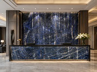 Dalle de granit bleu sodalite pour panneau mural à jointure apparente, plateau de comptoir de réception, comptoir de bar, panneau mural d'ascenseur, découpe sur mesure