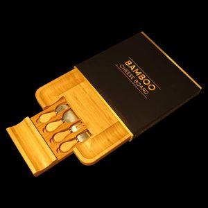 Set Tagliere per Formaggi con 4 Coltelli e Forchette, Vassoio di Servizio con Cassetto Estraibile <span class=keywords><strong>Nascosto</strong></span> per Posate e Spazio per Cracker e Snack - Product Image 6