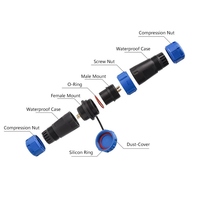 Connecteur étanche IP68 série JIANCHA SD, SD13-2, prise mâle 2P, câble, montage sur panneau, prise, courant nominal 5A/10A, contact en laiton