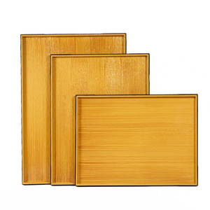 Rectangular Plastic Serving <b>Trays</b> Yellow Stripe Pattern Hotel Food Coffee Tea <b>Dinner</b> Plates Non Slip <b>Tray</b> Set - Product Image 1