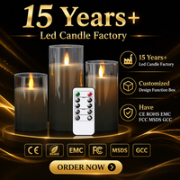 Bougie LED en verre à pilules, à piles, avec flamme vacillante et mèche mobile, en cire véritable, de qualité supérieure, pour fêtes