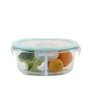 Bebas BPA & tahan bocor wadah penyimpanan makanan kaca kedap udara, kotak Bento kaca makan siang dengan tutup plastik