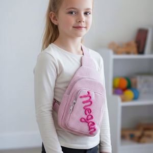 Sac fourre-tout bandoulière en velours côtelé, mini sac à main personnalisé avec nom tricoté et motif floral, sangle amovible, idéal pour les voyages et les vacances, cadeau - Product Image 2