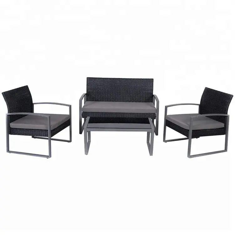 4 Pieces Patio Furniture Sets Black Wicker Outdoor Funiture