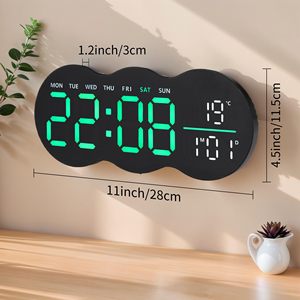 LED <b>Digital</b> Wall <b>Clock</b> with Remote Control Multifunctional Alarm Temperature Display for Living Room Modern Home - Product Image 4