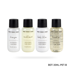 Flacon de 30 ml en PET pour articles de toilette d'hôtel, format voyage, conteneur de shampoing avec logo personnalisé pour fabricant hôtelier - Product Image 1