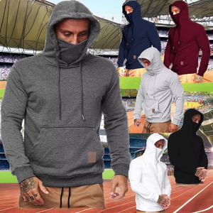 Sudadera Deportiva Larga con Capucha para Hombre, Holgada, Lisa, Resistente al Viento, Antiarrugas, Teñida Ecológicamente, con Protección Facial y Estampado - Product Image 2