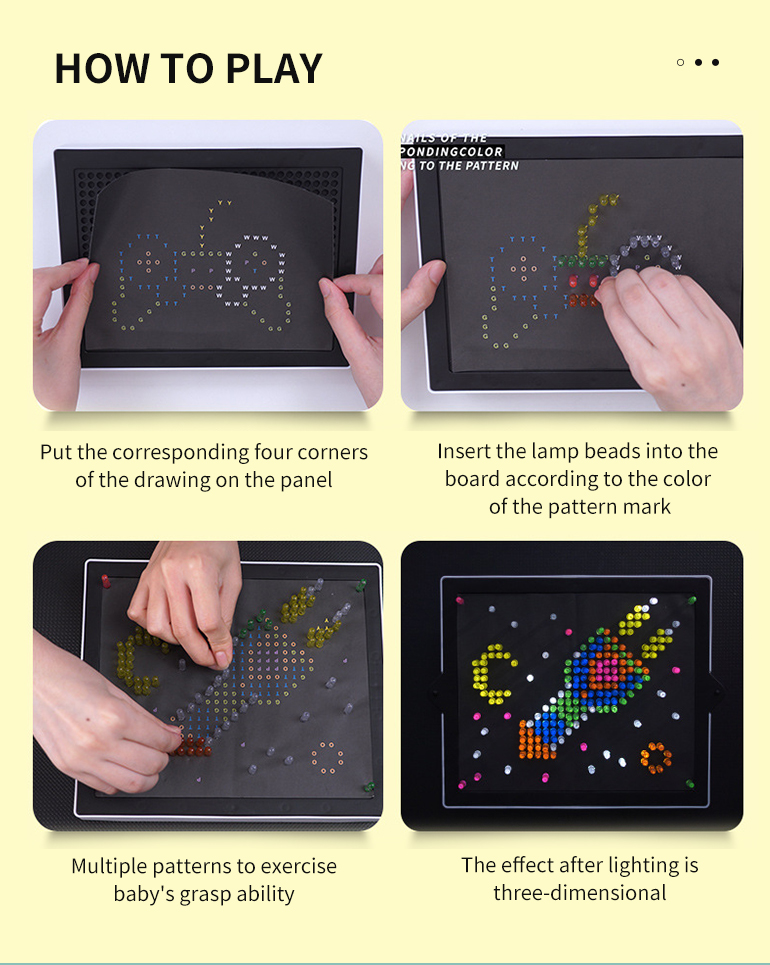 Educational Russian Creative 3D Magic Led Light Panel Diy 276Pcs Drawing Mushroom Nail Puzzle Toys