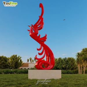 야외 핫 세일 레드 스테인레스 스틸 동물 피닉스 새 조각 동상 - Product Image 2