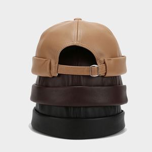 New Solid Color PU Leather Blank Docker Hat Men Women Fashion Simple Retro Autumn Winter <b>Brimless</b> Sports <b>Caps</b> - Product Image 6