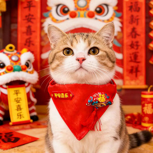 New Year Spring Festival Pet <b>Collar</b> Horse Year Cat Bib Triangle Scarf Leashable <b>Dog</b> Neckband Red Style A B C D <b>E</b> - Product Image 2