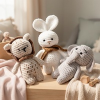 Adorable poupée animal en crochet faite à la main, éléphant, lion, lapin tricoté, jouet pour nouveau-né, cadeau de naissance, peluche douce en fil.