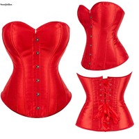 Femmes grande taille XS-6XL gothique Korset Body Shapewear solide rose Steampunk Corset haut avec V profond sans bretelles et décoration en dentelle