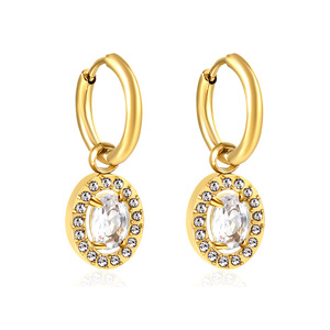 Diamond <b>Earrings</b> Oval Cut Stainless Steel Gold Plated Women's Everyday Wear Jewelry - Product Image 1