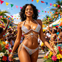 Ensemble de bikini personnalisé avec chaîne en strass pour femmes, maillot de bain sexy pour carnaval et festival, maillot de bain deux pièces pour soirée, fournisseur en gros d'usine OEM
