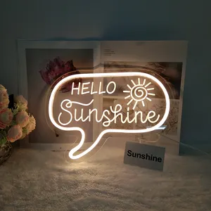 Masaüstü dekoratif 3D sanat heykel harfler Led gece lambası akrilik burcu Hello Sunshine Neon aydınlatma işaretleri