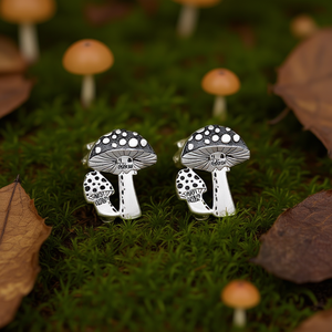 Orecchini a forma di fungo Gemmisi in lega vintage color argento antico, gioielli unisex alla moda E2708 - Product Image 2