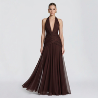 Robe longue chic 2026 sans manches, col en V, dos nu, élégante et ajustée, pour anniversaire, mariage, été, pour femme
