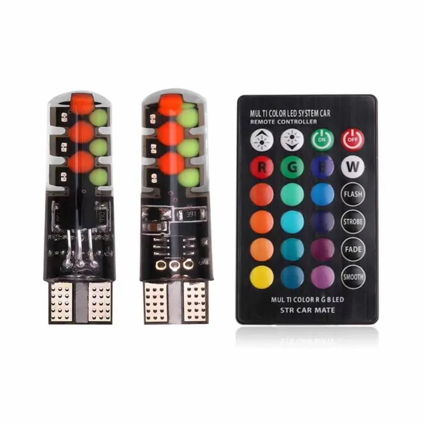 Ampoule LED T10 w5w RGB 12SMD COB canbus 194 168 voiture avec télécommande Flash/stroboscope lecture lumière de liquidation 2 pièces