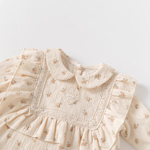 Tutina autunnale a doppio strato per bambina, tutina a maniche lunghe con stampa floreale, colletto Peter Pan, tutina intera per <span class=keywords><strong>neonato</strong></span> - Product Image 3
