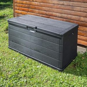 Baule da Giardino Impermeabile e Chiudibile a Chiave 340L Effetto Legno con Ruote per Esterni - Product Image 6