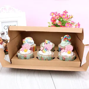 Sẵn Sàng Vận Chuyển Đồ Chơi Bánh Cupcake Hộp Bánh Muffin Giấy Kraft Hộp Đóng Gói Bánh Muffin Cốc 6 12 24 Lỗ Hộp Đóng Gói Bánh Dụng Cụ Làm Bánh