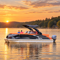Bateau ponton familial de luxe en aluminium pour passagers, avec sièges haut de gamme et moteur hors-bord, idéal pour les croisières sur le lac et les fêtes