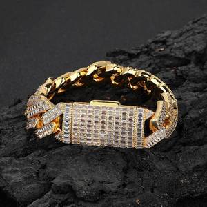 Accesorios de Hip Hop, Pulsera de 20 mm, Doble Hilera, Zirconia en Forma de T, Cadena Cubana con Rombo, Pulsera Gruesa para Hombre, Tanjing - Product Image 1