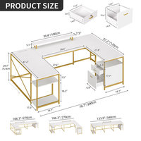 AJUNION Bureau de jeu en forme de U avec éclairage LED polyvalent Ports de charge Table d'ordinateur avec rangement réglable pour espace de travail