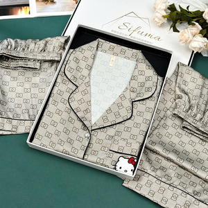 Ice Silk đồ ngủ phụ nữ 2025 mùa xuân mùa hè <span class=keywords><strong>Hello</strong></span> <span class=keywords><strong>Kitty</strong></span> thanh lịch cao cấp thoáng khí giản dị Homewear Bộ - Product Image 2