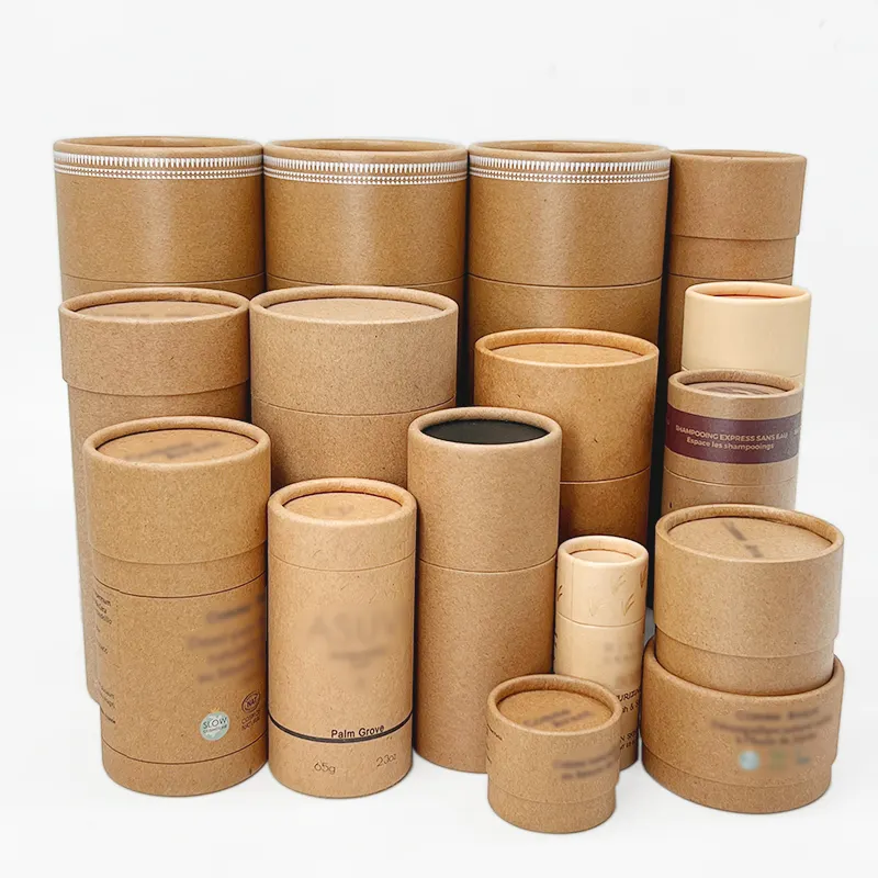 Biodegradable Round Paper Tube Custom Cardboard Cosmetics Cylinder Packaging Paper Box With Lid