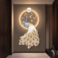 Décoration d'intérieur lumière LED luxe photo Art mural verre acrylique moderne cristal porcelaine peinture sur verre paon