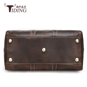 Bolso de viaje de cuero Crazy Horse para hombre de Tiding, gran capacidad, 56-75L, color sólido, para viajes de ocio. - Product Image 4