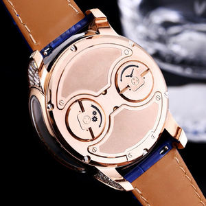 Montre mécanique pour homme Astronomia Tourbillon avec diamant moissanite, cadran globe rotatif, bracelet en cuir bleu, montre-bracelet mécanique - Product Image 5