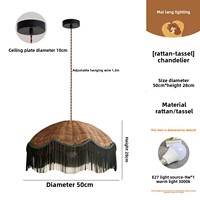 Lustre vintage de style américain avec pampilles et fil de pêche, suspension décorative pour salle à manger, lampe LED en rotin français, garantie 3 ans