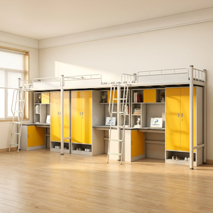 Ensemble de meubles pour chambre de dortoir, lit superposé triple en métal avec bureau, armoire, pour l'école, <span class=keywords><strong>3</strong></span> étudiants, certifié CE - Product Image 3