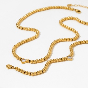 Joyería Romántica para Mujer, Collar y Pulsera de Acero Inoxidable con Baño de Oro Real, Resistentes al Agua, con Cuentas, Corazón, Zirconia y Cristal - Product Image 1