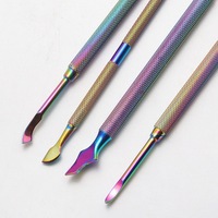 Pousse-cuticules double face réutilisable en acier inoxydable pour pédicure et manucure, outil de soin des ongles, emballage boîte, coloré, pour peaux mortes