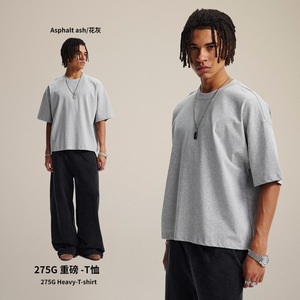 เสื้อยืดแขนสั้นผู้ชาย ผ้าฝ้าย 100% น้ำหนัก 260 กรัม ทรงหลวม สไตล์สตรีทแวร์ สีพื้น ไซส์ S-2XL - Product Image 4