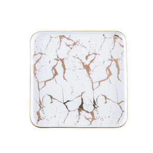 Nordic Tableware Marble Ceramic Dinnerware Plates Restaurant Matte Gold Rim Luxury <strong>Black</strong> White Square Steak <strong>Dinner</strong> Plates <strong>Set</strong> - Product Image 4