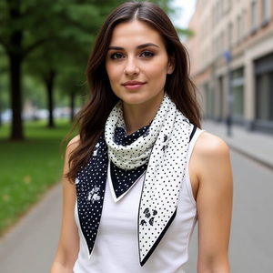 Sciarpa triangolare Ziyou 135x60 cm con pois per donna, per tutte le stagioni, in poliestere e cotone - Product Image 5