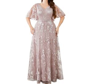 Abito <span class=keywords><strong>da</strong></span> <span class=keywords><strong>sera</strong></span> <span class=keywords><strong>taglie</strong></span> forti con scollo a V ricamato in pizzo con maniche svasate grande Swing a maniche corte abito <span class=keywords><strong>da</strong></span> <span class=keywords><strong>sera</strong></span> abito <span class=keywords><strong>da</strong></span> <span class=keywords><strong>sera</strong></span> - Product Image 1