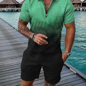ชุดเซ็ตสองชิ้นสำหรับผู้ชายแบบลำลองใหม่ล่าสุดจาก OEM คอปกซิป POLO สีตัดกัน พร้อมกางเกงขาสั้นเข้าชุด ชุดฤดูร้อนสำหรับผู้ชาย - Product Image 3