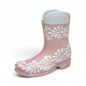 Jarrón de Cerámica en Forma de Bota Vaquera, Color Rosa y Blanco, <span class=keywords><strong>Talavera</strong></span>, Hecho a Mano, para Regalos y Decoración del Hogar - Product Image 4