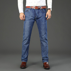 Pantalones <span class=keywords><strong>vaqueros</strong></span> informales de otoño para <span class=keywords><strong>hombre</strong></span>, pantalones <span class=keywords><strong>vaqueros</strong></span> gruesos sueltos de pierna recta de cintura media, pantalones de mezclilla elásticos ajustados, lavado medio - Product Image 4