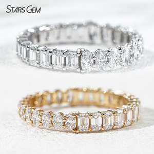 10k Solid Gold Yellow White gold Diamond Band <b>Ring</b> Anniversary Band Wedding Band <b>Two</b> Different Size <b>Stone</b> half Style Fine Jewel - Product Image 1