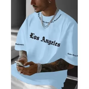 Camiseta Moderna 2026 con Estampado de Letras de <span class=keywords><strong>Los</strong></span> Ángeles, Cuello Redondo, Suave y Transpirable, Manga Corta, Informal de Verano para Hombre - Product Image 2
