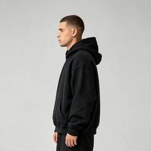 Sweat-shirt à capuche surdimensionné robuste, style streetwear, en tissu polaire, couleur unie, pour hommes, prix abordable, directement des fabricants. - Product Image 2