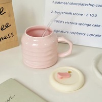 Taza de agua de pajita de cerámica de gran capacidad de 580ml, tapa de taza de acompañamiento de amigo de cumpleaños de dibujos animados de Color contrastante Ins